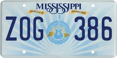 MS license plate ZOG386