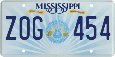 MS license plate ZOG454