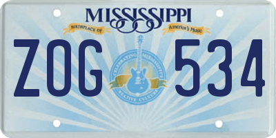 MS license plate ZOG534