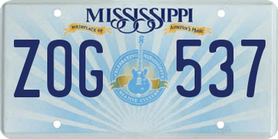 MS license plate ZOG537