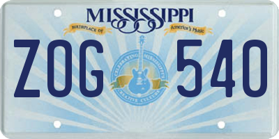 MS license plate ZOG540