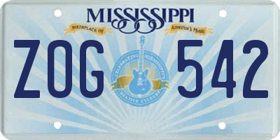 MS license plate ZOG542