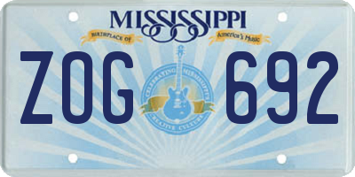 MS license plate ZOG692