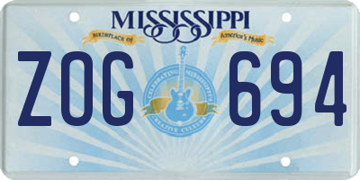 MS license plate ZOG694