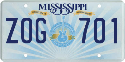 MS license plate ZOG701