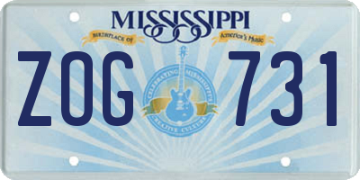 MS license plate ZOG731