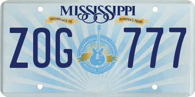 MS license plate ZOG777