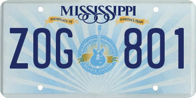 MS license plate ZOG801