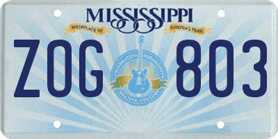 MS license plate ZOG803