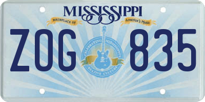 MS license plate ZOG835