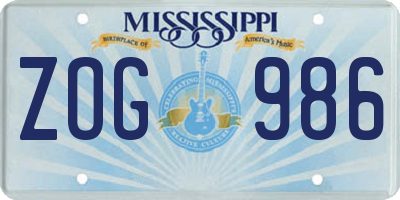 MS license plate ZOG986