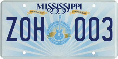 MS license plate ZOH003
