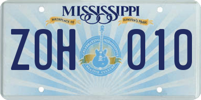 MS license plate ZOH010