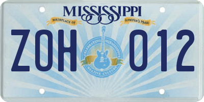 MS license plate ZOH012