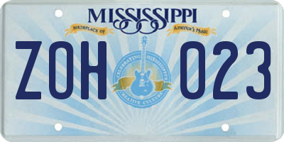 MS license plate ZOH023