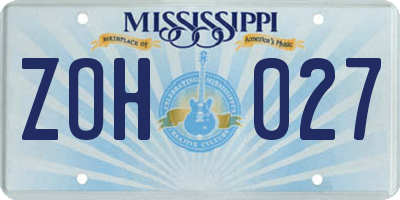 MS license plate ZOH027