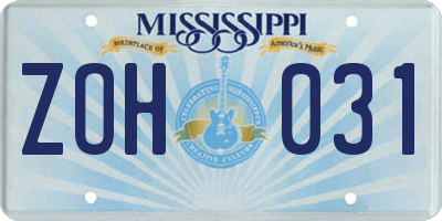 MS license plate ZOH031