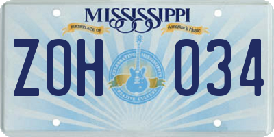 MS license plate ZOH034