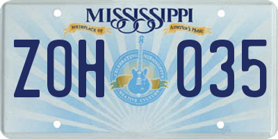 MS license plate ZOH035