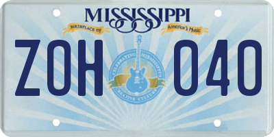 MS license plate ZOH040