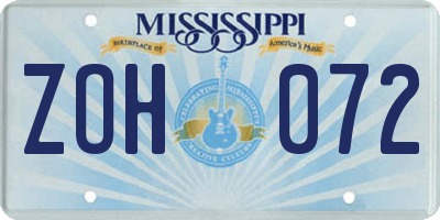 MS license plate ZOH072