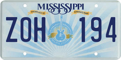 MS license plate ZOH194