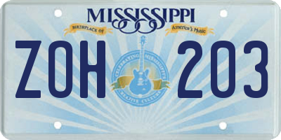 MS license plate ZOH203