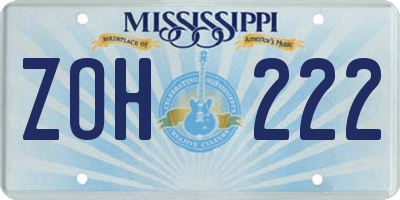 MS license plate ZOH222