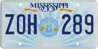MS license plate ZOH289