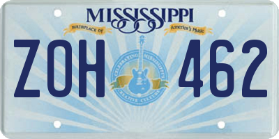MS license plate ZOH462