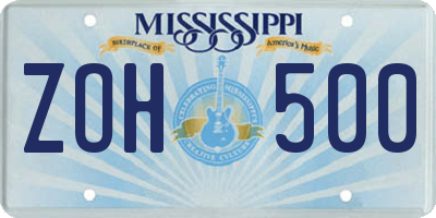 MS license plate ZOH500