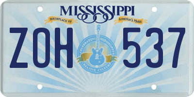 MS license plate ZOH537