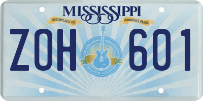 MS license plate ZOH601