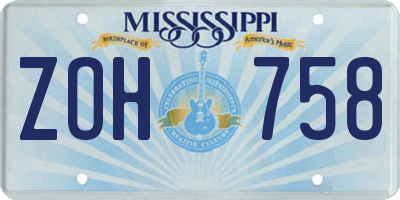 MS license plate ZOH758