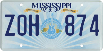 MS license plate ZOH874