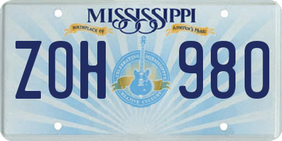 MS license plate ZOH980