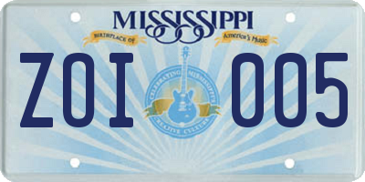 MS license plate ZOI005