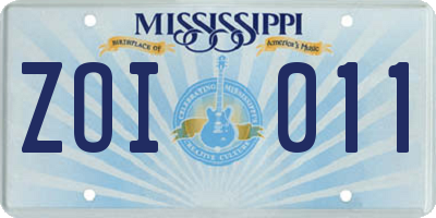 MS license plate ZOI011