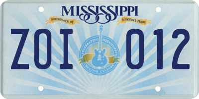 MS license plate ZOI012