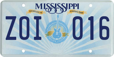 MS license plate ZOI016