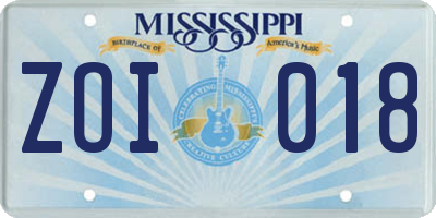 MS license plate ZOI018