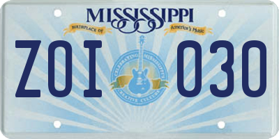 MS license plate ZOI030