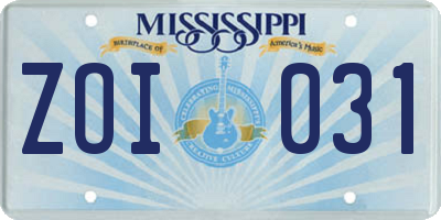 MS license plate ZOI031