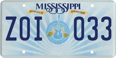 MS license plate ZOI033