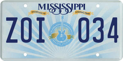 MS license plate ZOI034