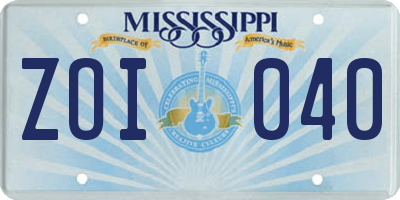 MS license plate ZOI040