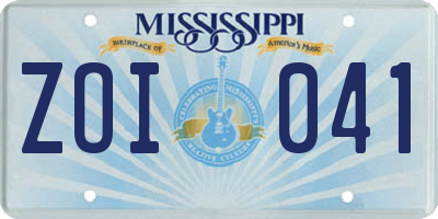 MS license plate ZOI041