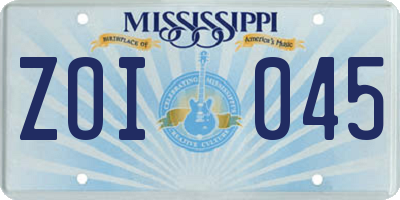 MS license plate ZOI045