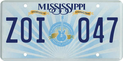 MS license plate ZOI047