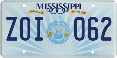 MS license plate ZOI062